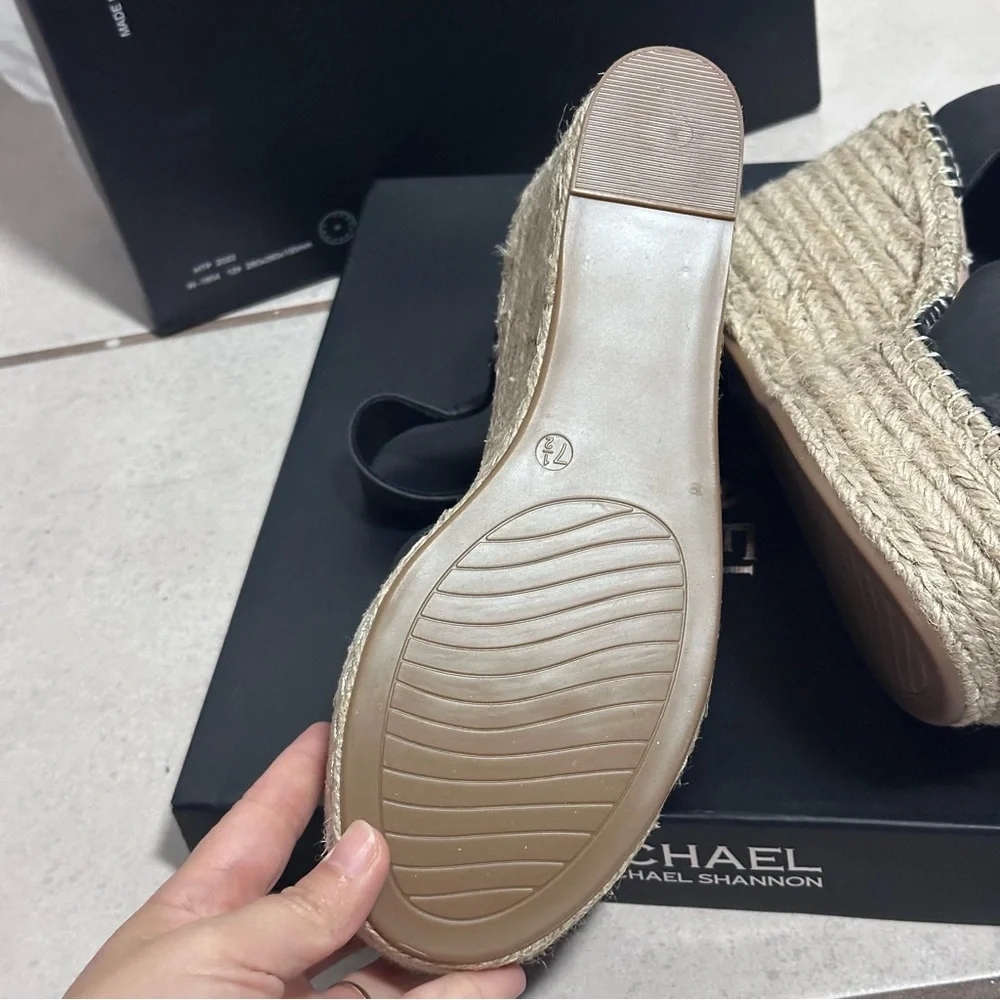 Michael by Michael Shannon Giulia‎ Women Black Wedge Espadrille Sandals size 7.5